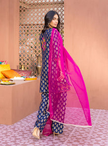 3 Pcs Digital Printed Lawn Shirt Trouser and Dupatta with Embroidered Patches