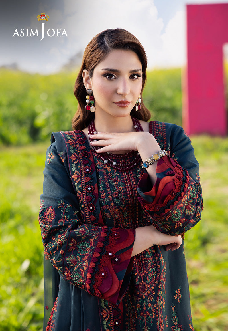 ASIM JOFA-3PC DHANAK EMBROIDERED SHIRT WITH DHANAK EMBROIDERED SHAWL AND TROUSER V677