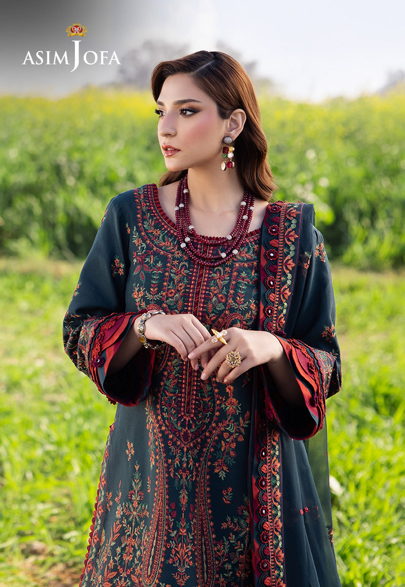 ASIM JOFA-3PC DHANAK EMBROIDERED SHIRT WITH DHANAK EMBROIDERED SHAWL AND TROUSER V677