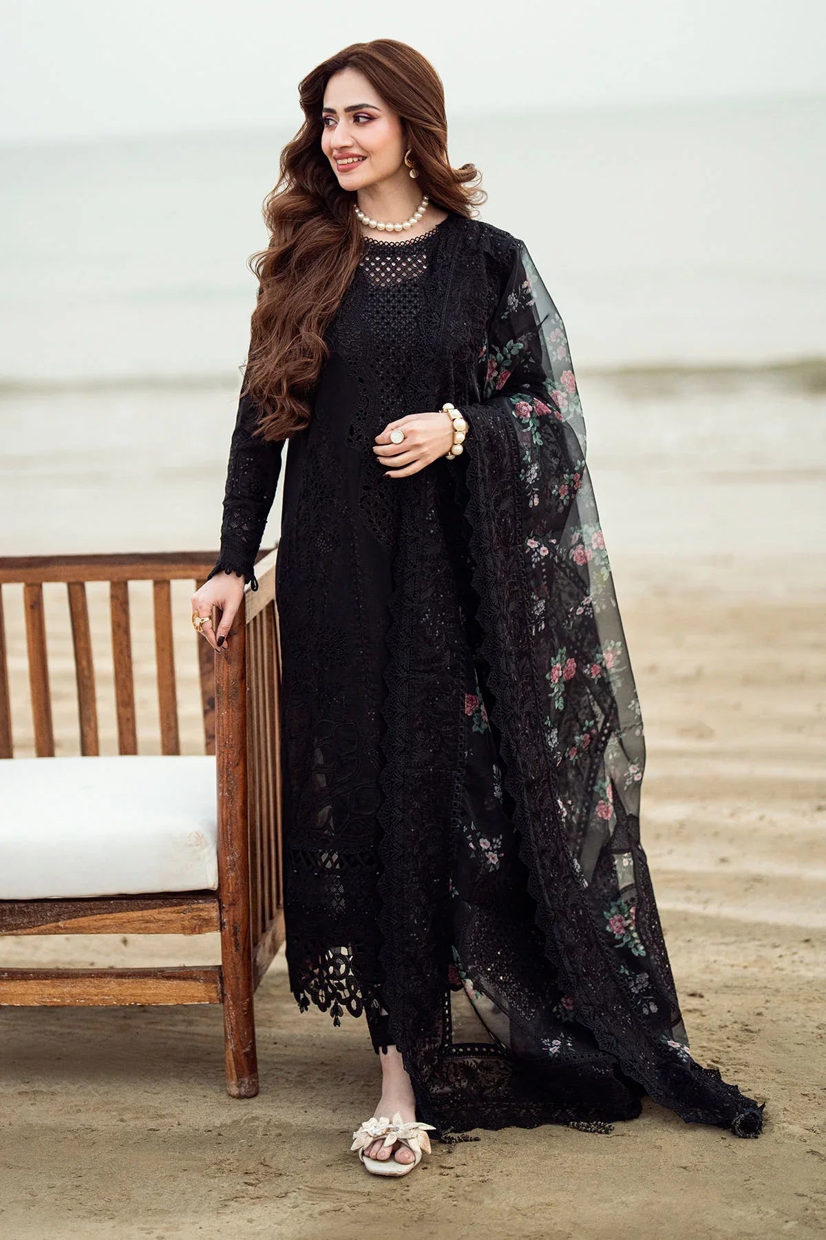 - 3PC LAWN EMBROIDERED SHIRT WITH COTTON NET PRINTED EMBROIDERED DUPATTA AND TROUSER - C 520