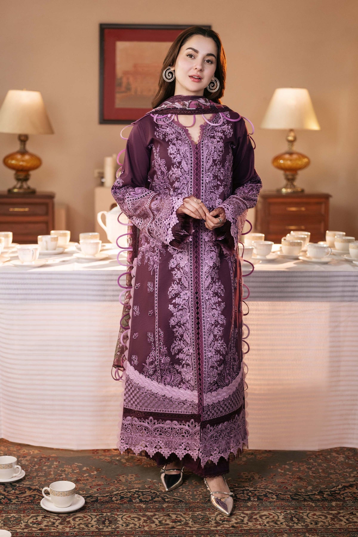 JADE-3PC DHANAK SEQUENCE EMBROIDERED SHIRT WITH COUTRAI PRINTED SHAWL & DHANAK TOUSER-BIC- 671