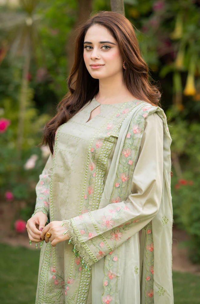 Dhanak-3PC Embroidered Shirt with Organza Embroidered Dupatta- 112