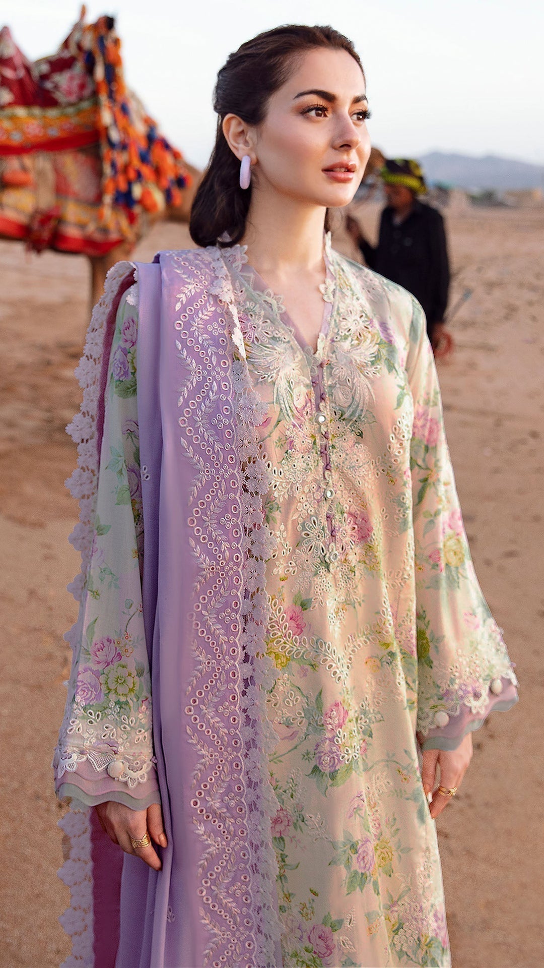3PC-Printed Lawn Shirt With Voile Printed Dupatta-1544