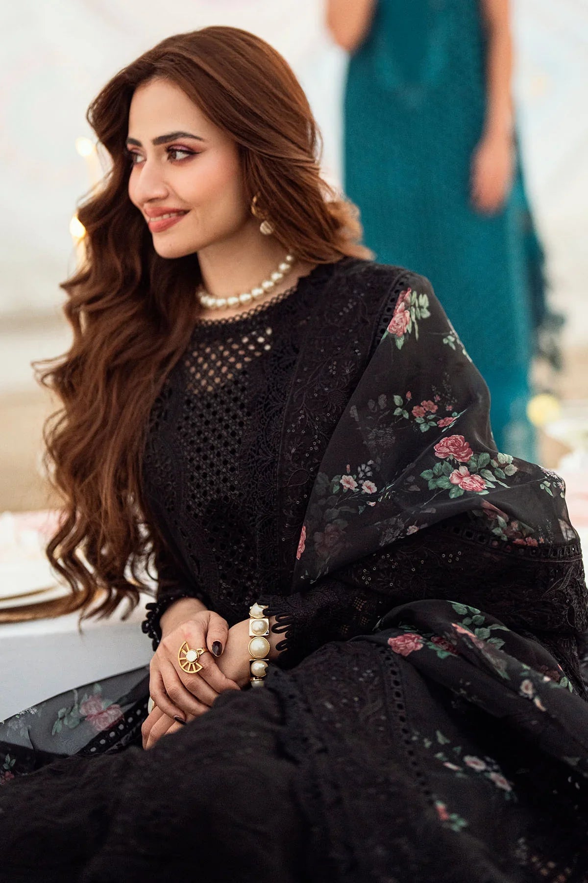 - 3PC LAWN EMBROIDERED SHIRT WITH COTTON NET PRINTED EMBROIDERED DUPATTA AND TROUSER - C 520