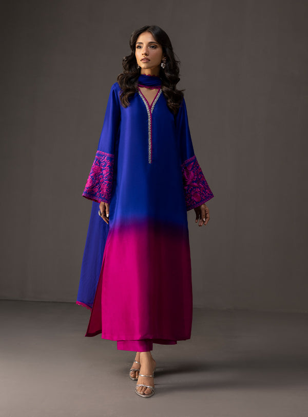 Zainab Chottani - 3 Piece Unstitched Embroidered and Printed SIlk Suit 230