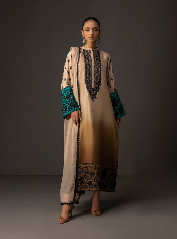 Zainab Chottani - 3 Piece Unstitched Embroidered and Printed SIlk Suit 229