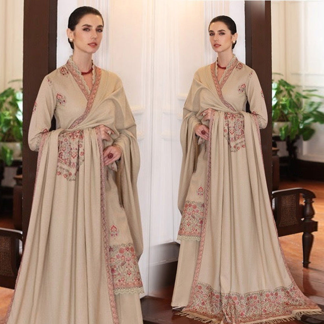 3PC Embroidered With Dhanak Shawl Embroidered-