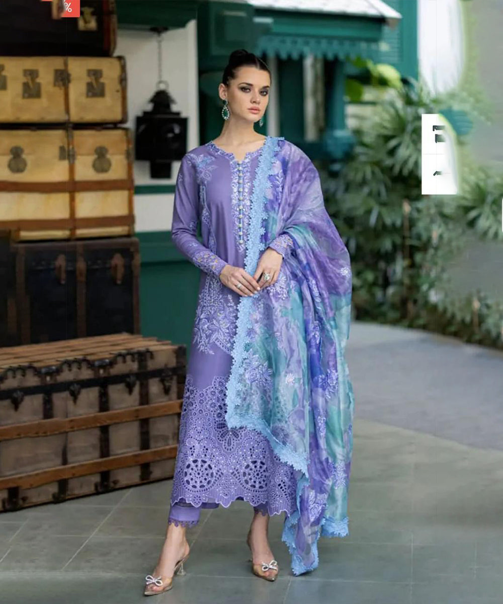 3 Piece Embroidered Lawn Shirt with Printed Cotton Net Dupatta OR86