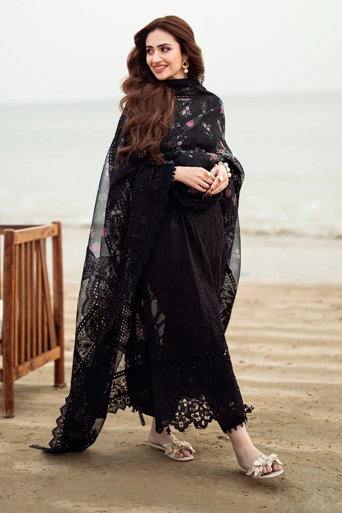- 3PC LAWN EMBROIDERED SHIRT WITH COTTON NET PRINTED EMBROIDERED DUPATTA AND TROUSER - C 520
