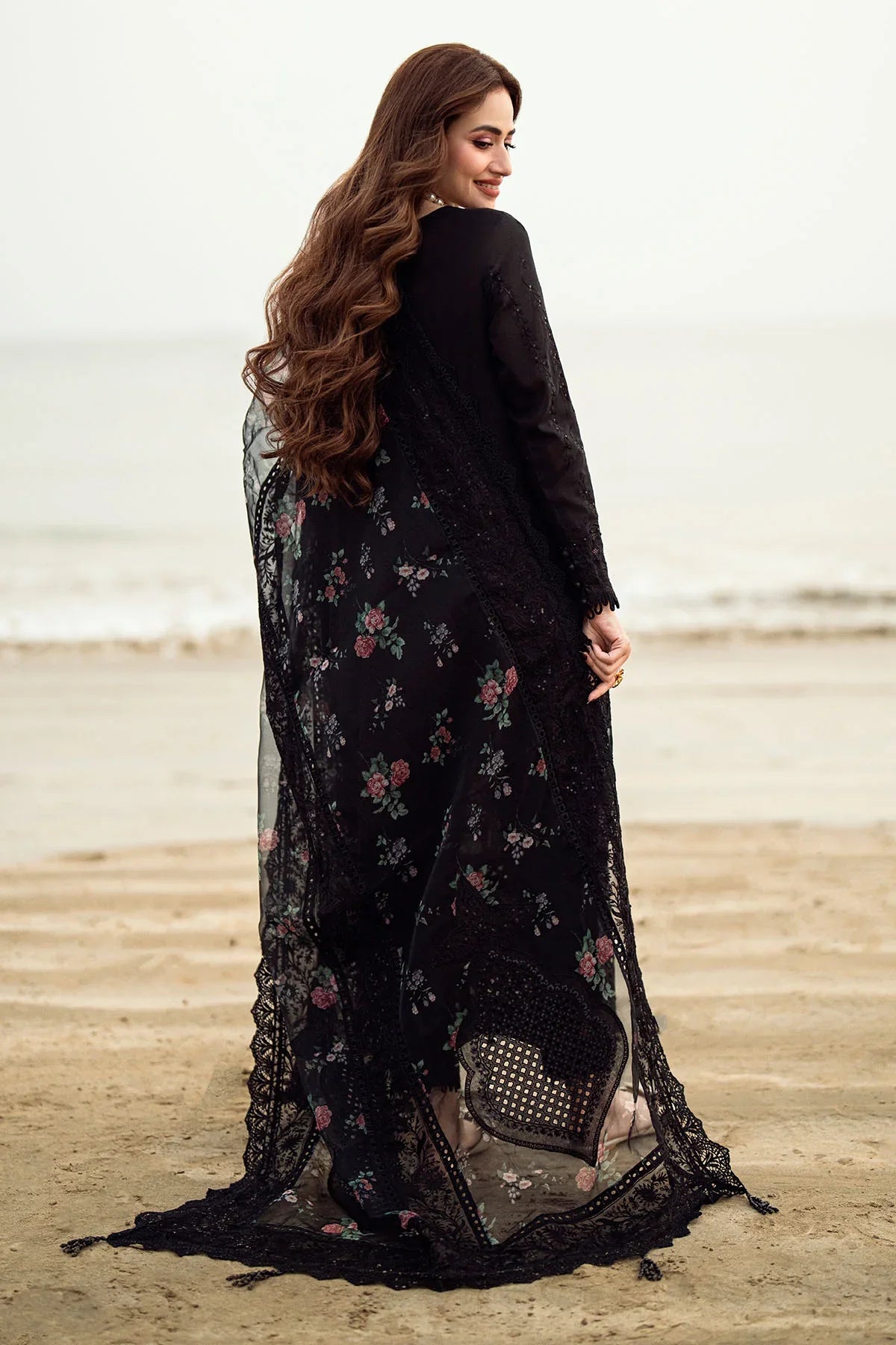 - 3PC LAWN EMBROIDERED SHIRT WITH COTTON NET PRINTED EMBROIDERED DUPATTA AND TROUSER - C 520