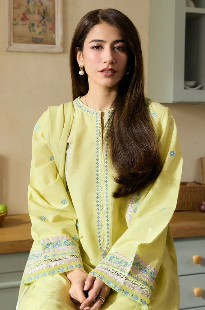 3 Pc Embroidered Lawn Shirt with Embroidered Cotton Net Dupatta ZS 2635