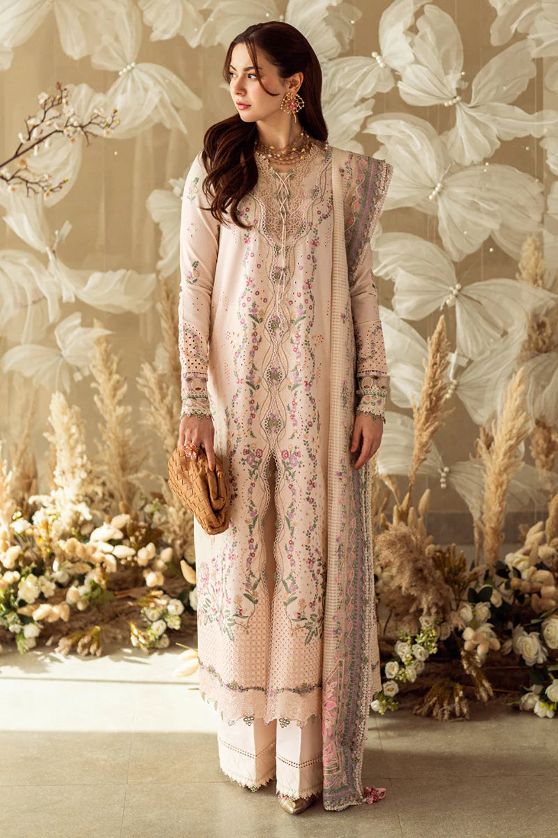 - 3PC LAWN EMBROIDERED SHIRT WITH COTTON NET EMBROIDERED DUPATTA AND TROUSER - 10013
