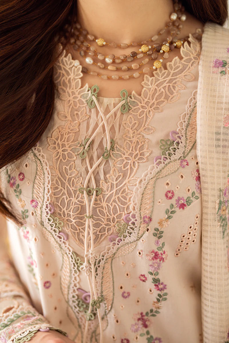 - 3PC LAWN EMBROIDERED SHIRT WITH COTTON NET EMBROIDERED DUPATTA AND TROUSER - 10013