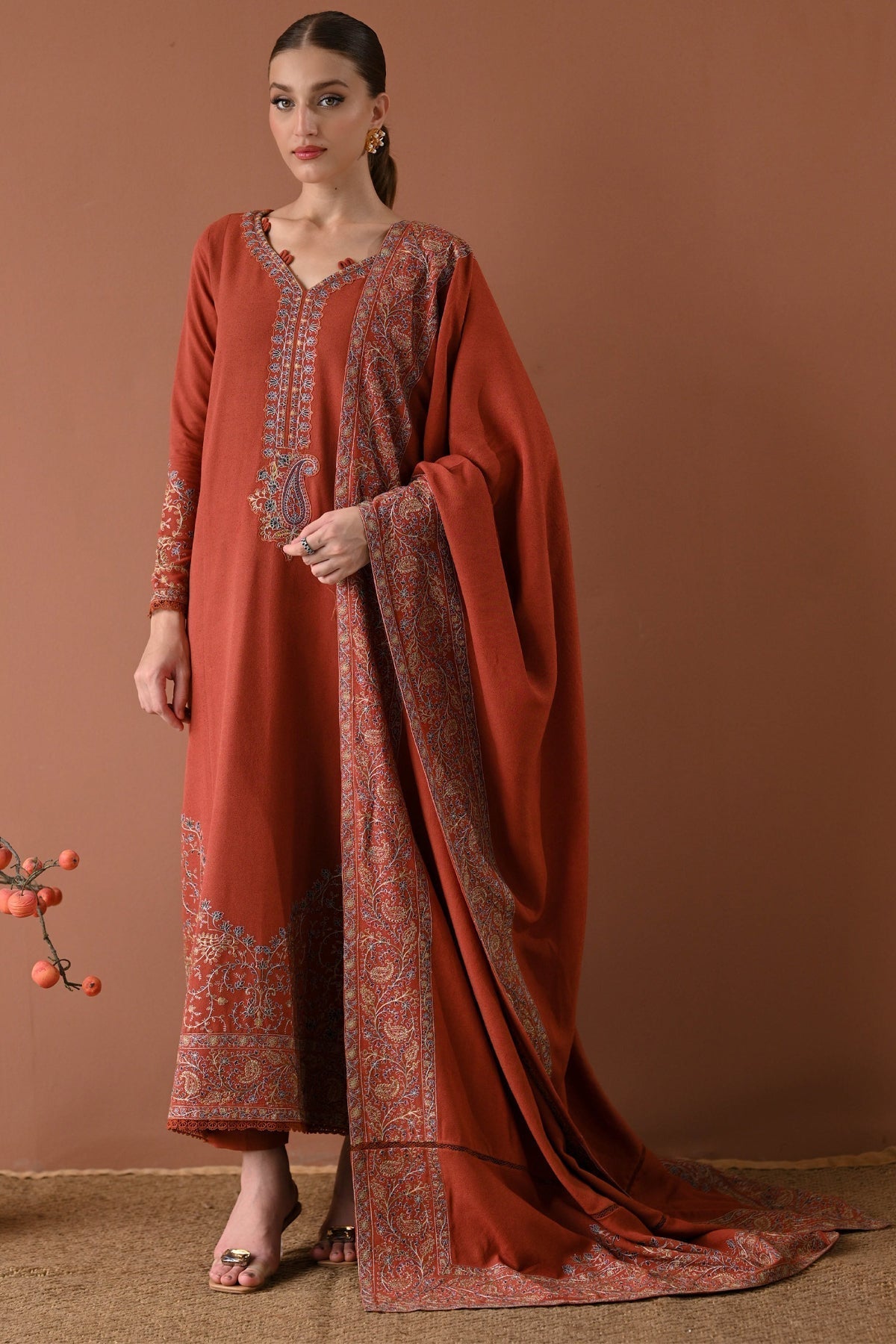 BATIK-3PC DHANAK EMBROIDERED SHIRT WITH DHANAK EMBROIDERED SHAWL AND TROUSER V679
