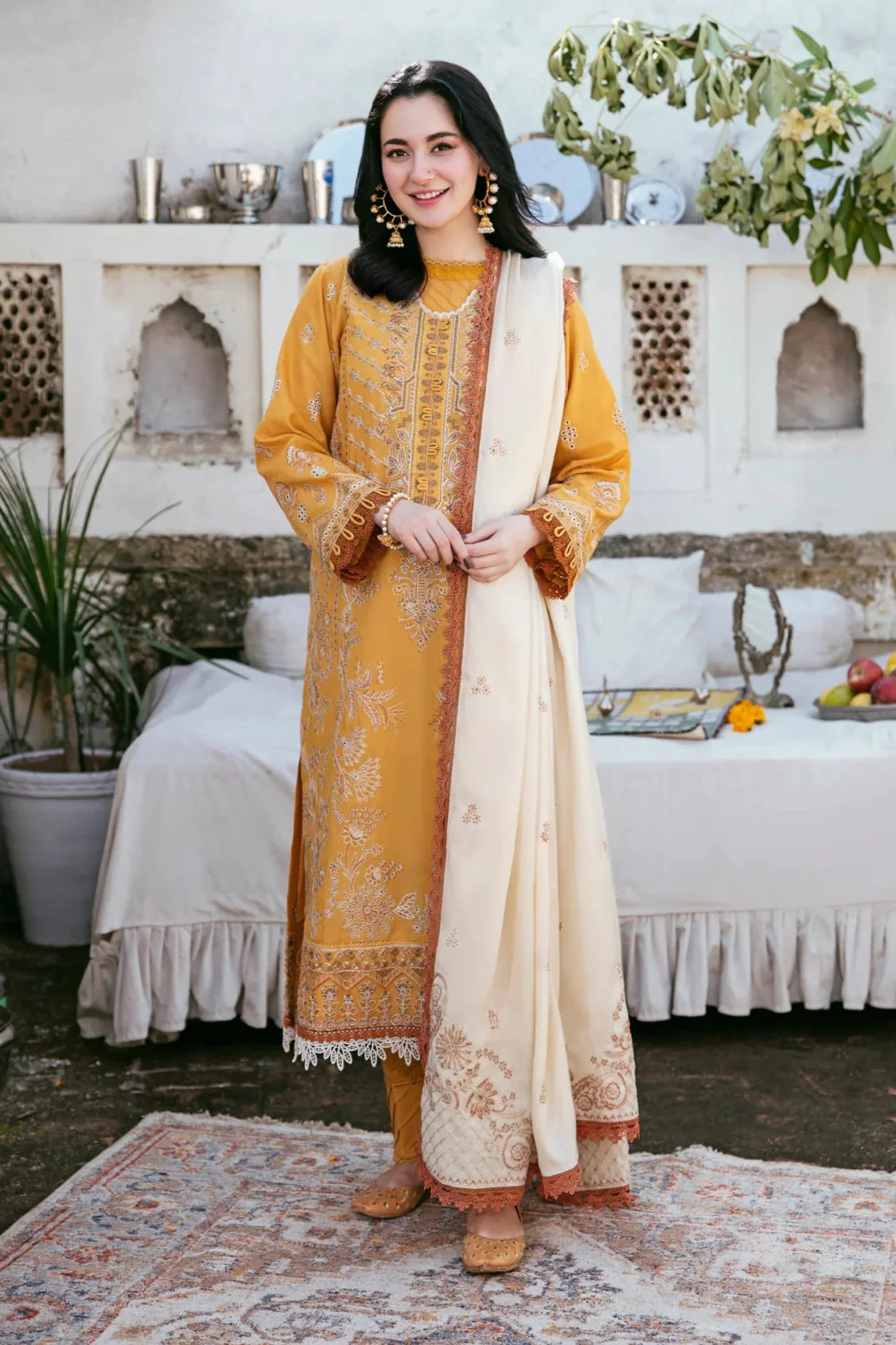 FLORENT - 3PC DHANAK EMBROIDERED UNSTITCHED DRESS - 222