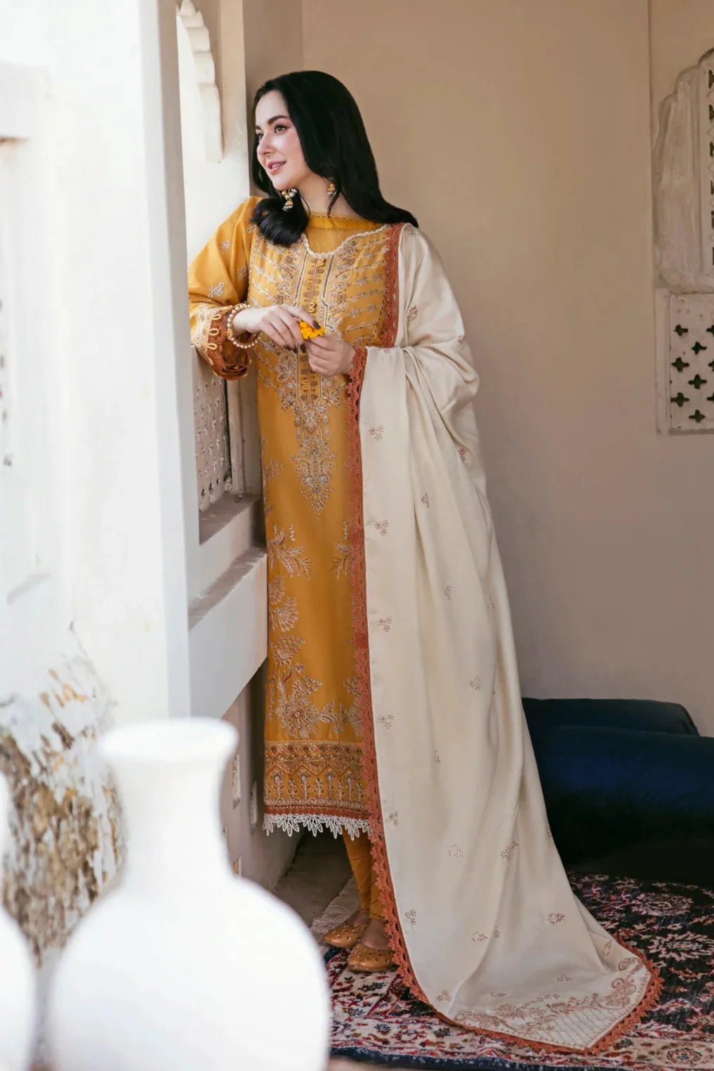 FLORENT - 3PC DHANAK EMBROIDERED UNSTITCHED DRESS - 222