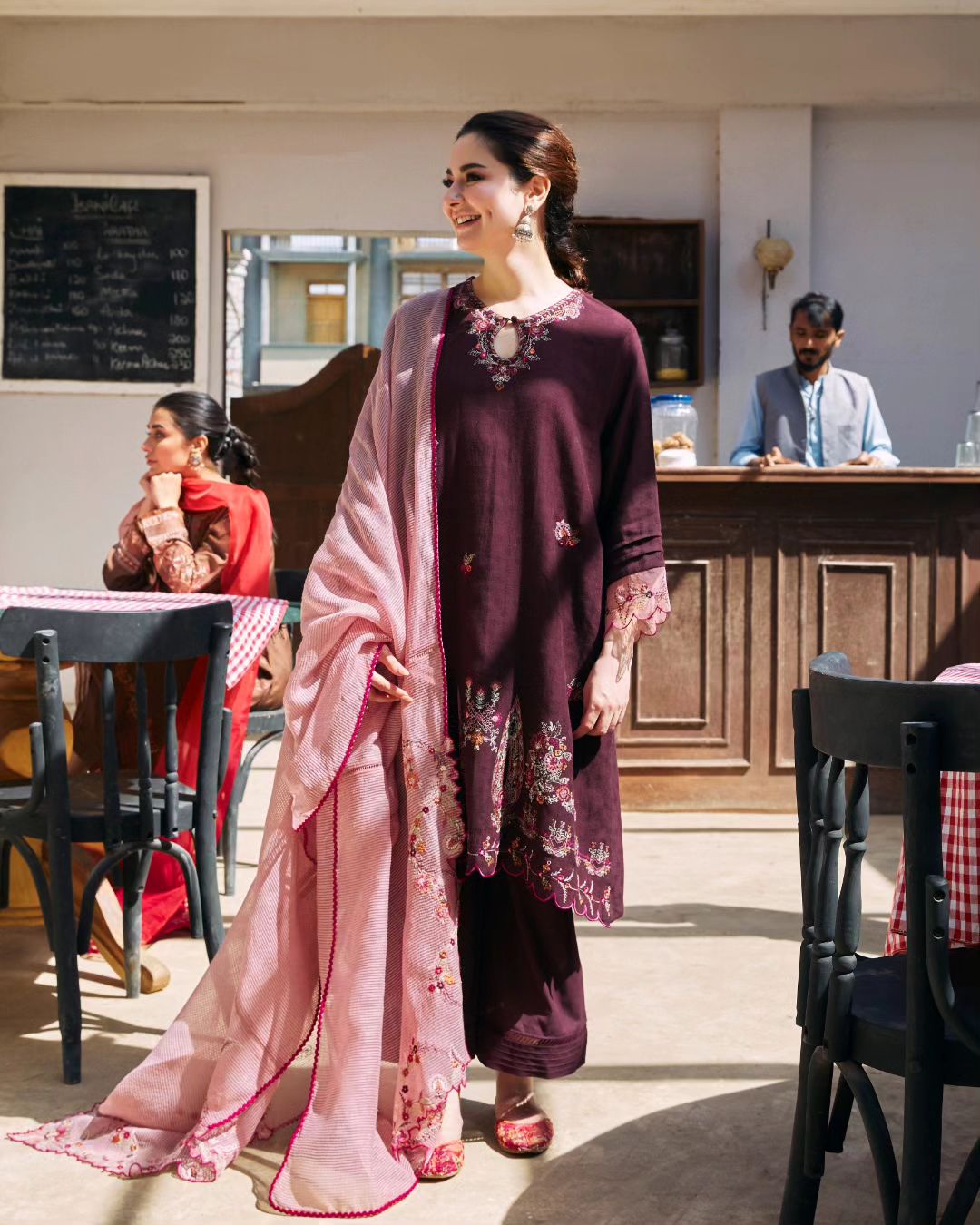 Dhanak-3PC UNSTITCHED Embroidered Shirt with Organza Embroidered Dupatta- 225