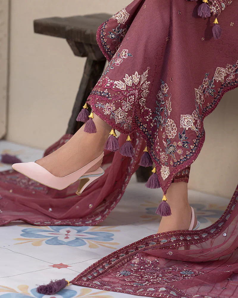 Dhanak-3PC Embroidered Shirt with Chiffon Embroidered Dupatta-111