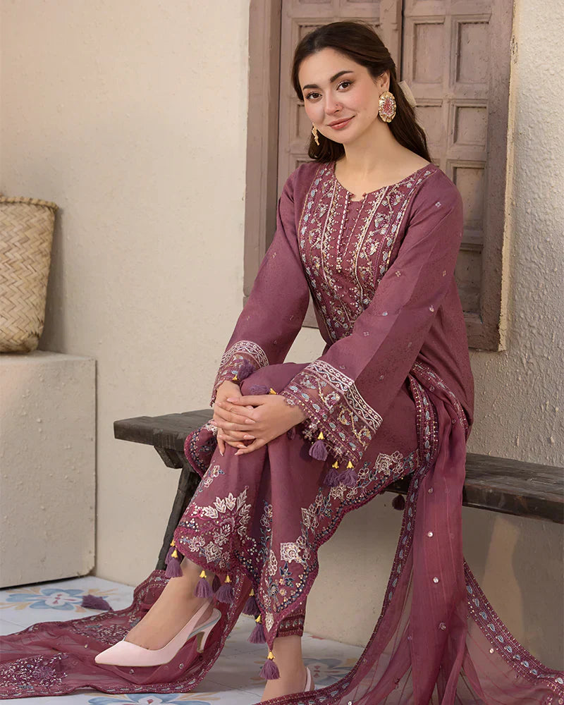 Dhanak-3PC Embroidered Shirt with Chiffon Embroidered Dupatta-111