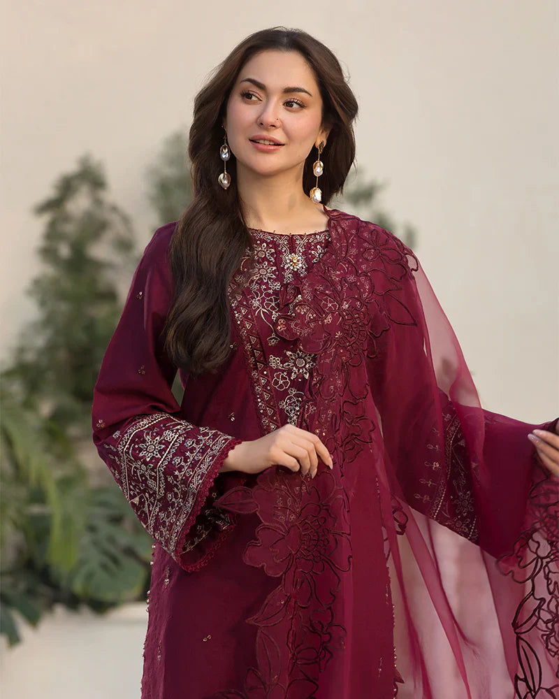 Dhanak-3PC Embroidered Shirt with Organza Embroidered Dupatta V1351W