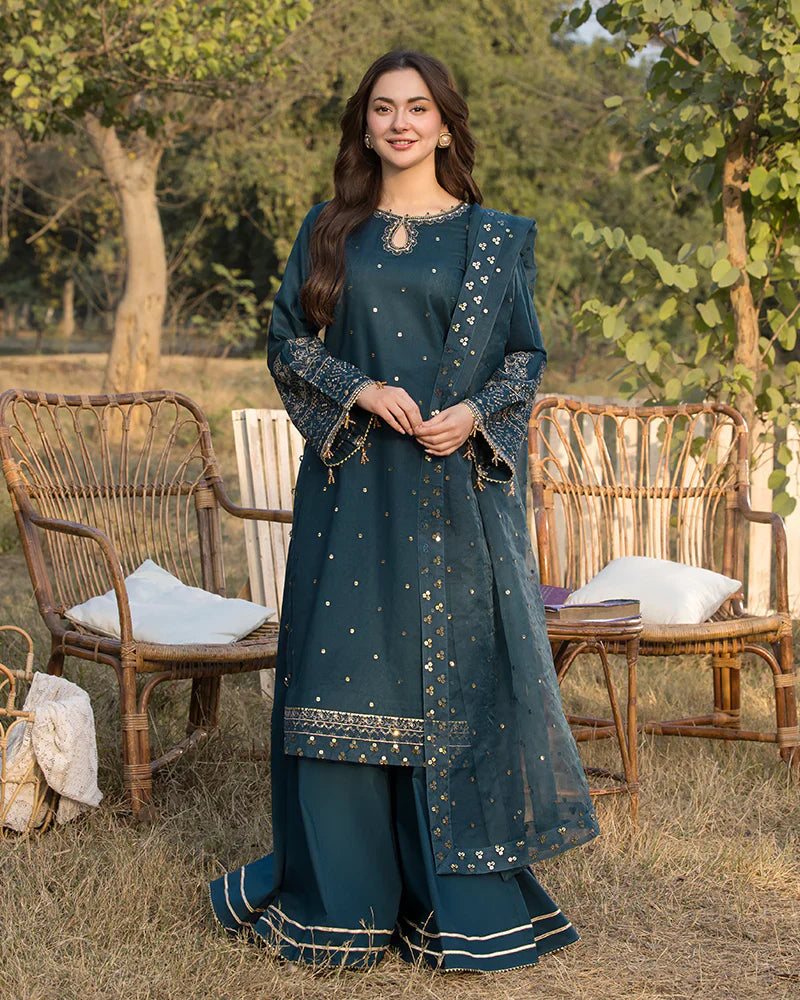 Dhanak-3PC Embroidered Shirt with Organza Embroidered Dupatta- 110