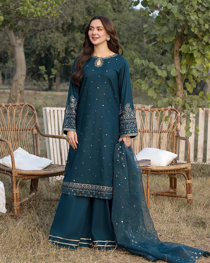 Dhanak-3PC Embroidered Shirt with Organza Embroidered Dupatta- 110