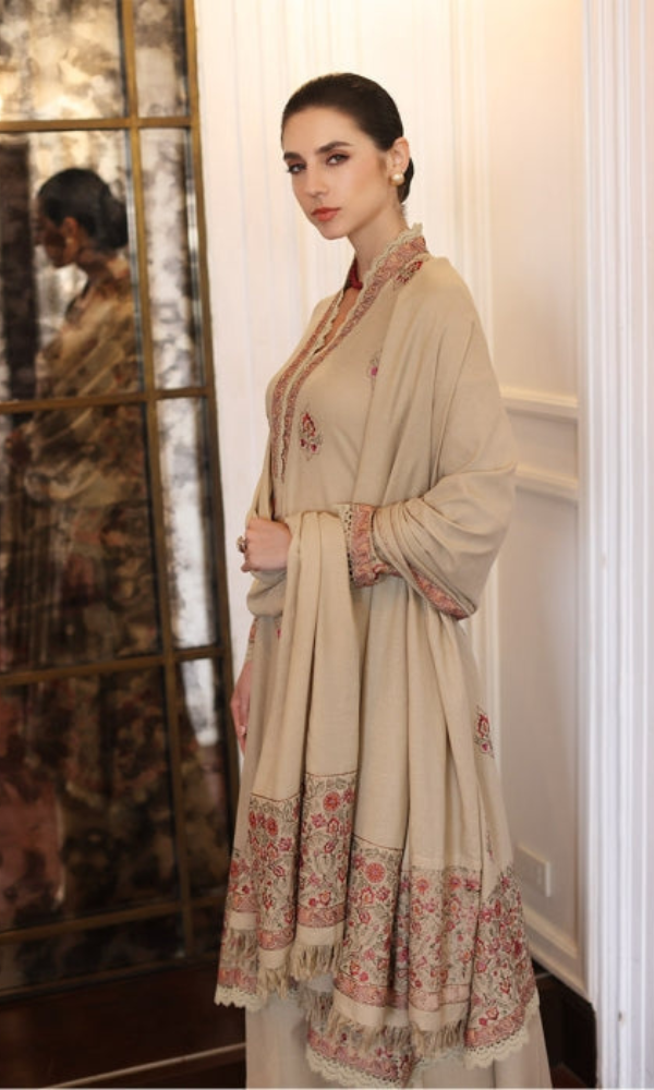 3PC Embroidered With Dhanak Shawl Embroidered-