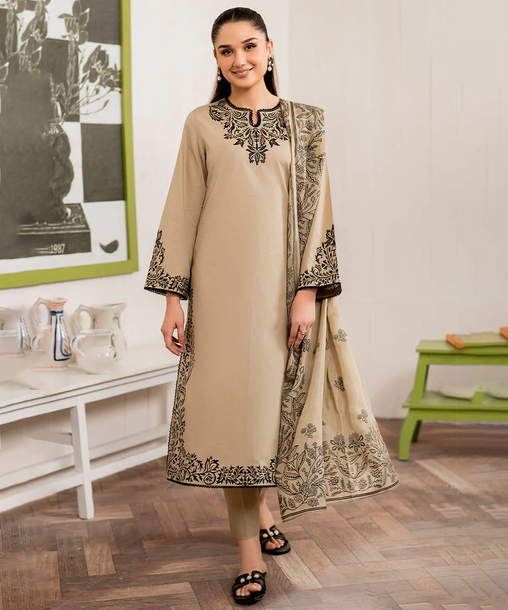 FLORENT - 3PC DHANAK EMBROIDERED UNSTITCHED DRESS - 221