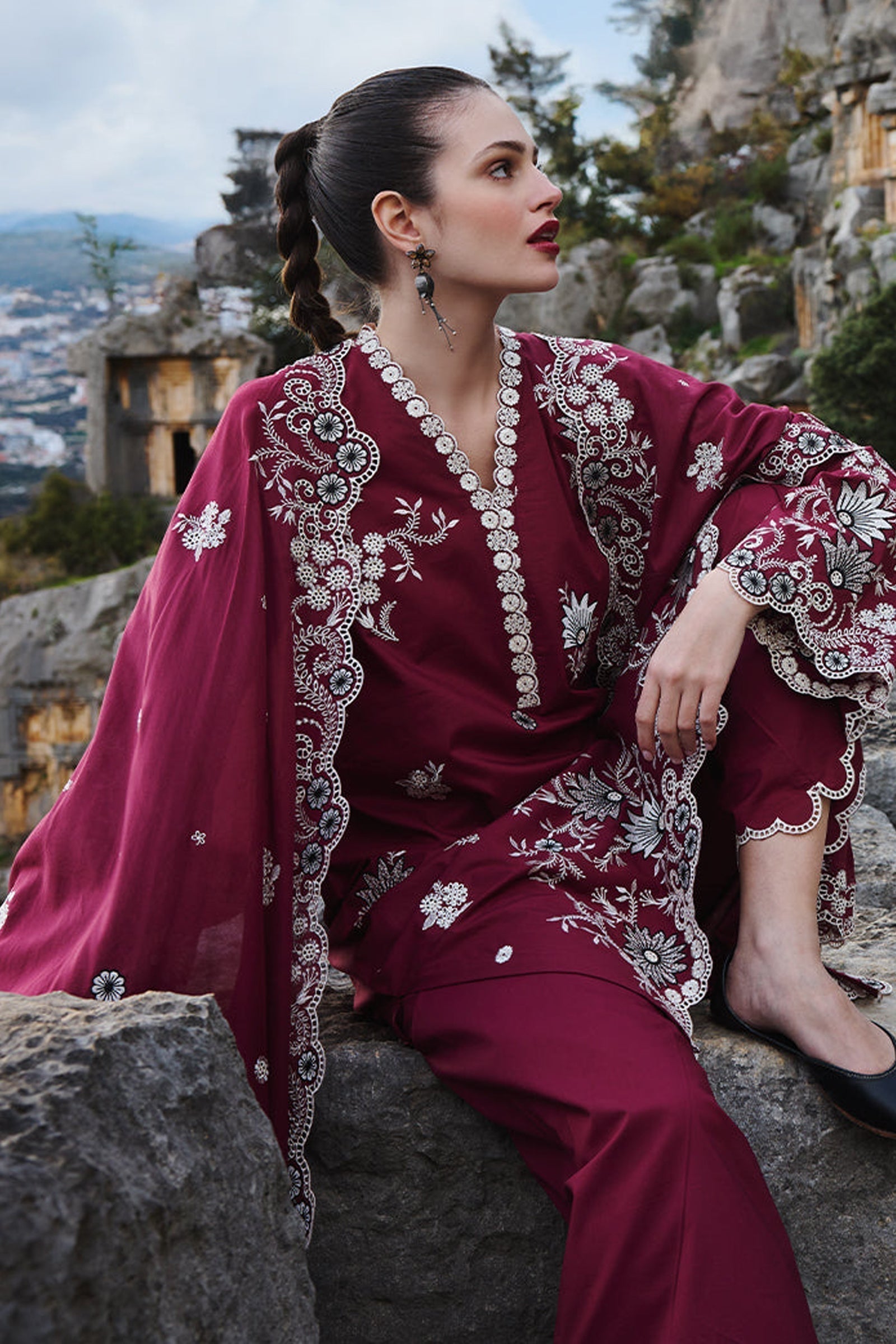 3PC LAWN EMBROIDERED SHIRT WITH MONARK EMBROIDERED DUAPATTA AND TROUSER-ADR-3715